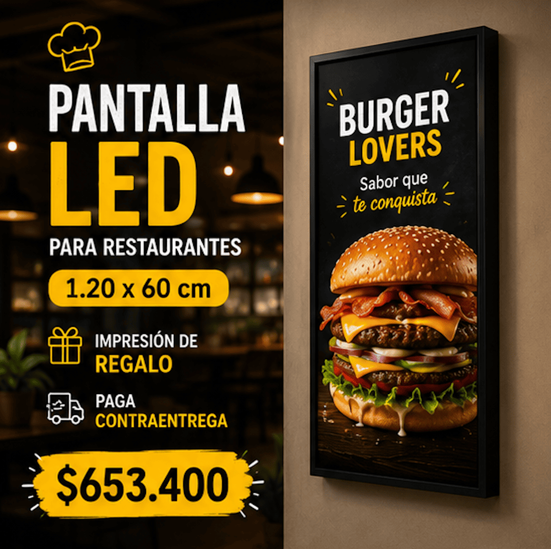 Pantalla LED 120x60 para heladeria